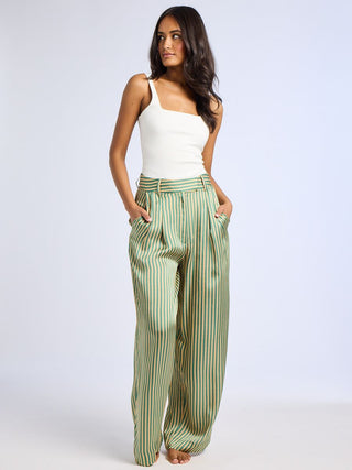 Cara Pant -Almond & Green Stripe