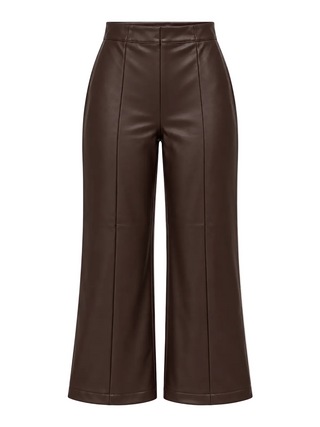 Vegan Leather Straight Leg Pant: Cropped -Coffee