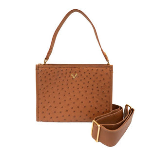 Carrie Ostrich Convertible Clutch- Cognac