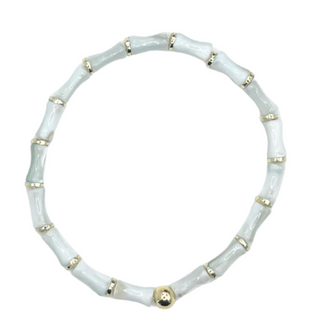 Dainty Cloud Blue Acrylic Bamboo Bracelet with Gold Accents