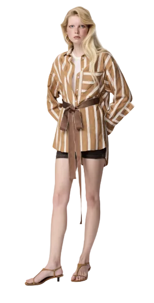 Ismene Side Button Boyfriend Stripe Shirt