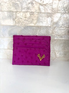 Ostrich Card Case- Hot Pink