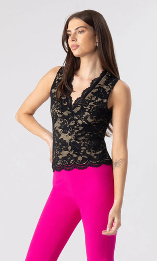Leila Stretch Lace Top- Black/Beige