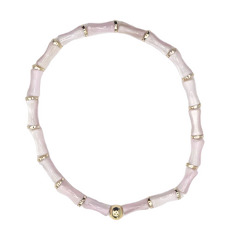Dainty Pink Acrylic Bamboo Bracelet with Gold Accents