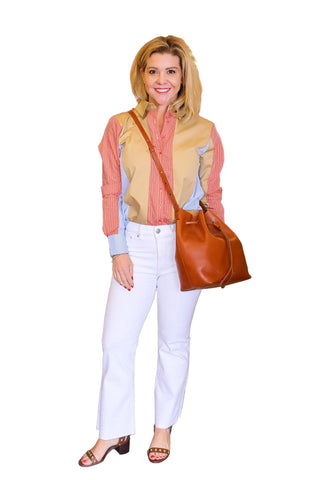 The Boyfriend Shirt in Stripe- Tan/Red/Blue