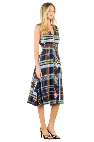 Plaid Zipper Midi Dress