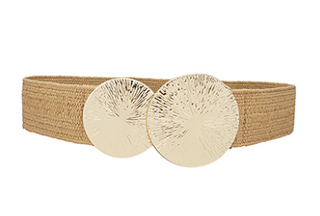 Textured Double Disk Elastic Belt - Cognac