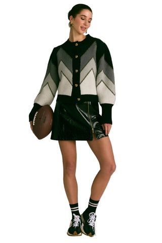 Fuzzy Chevron Cardigan- Grey Multi