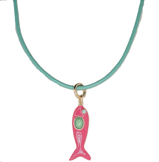 Leather Fish Necklace - Turquoise/Pink