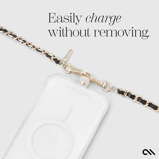 Gold Chain/Black Leather Phone Crossbody - Gold/Black